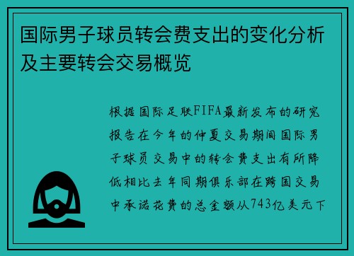 国际男子球员转会费支出的变化分析及主要转会交易概览